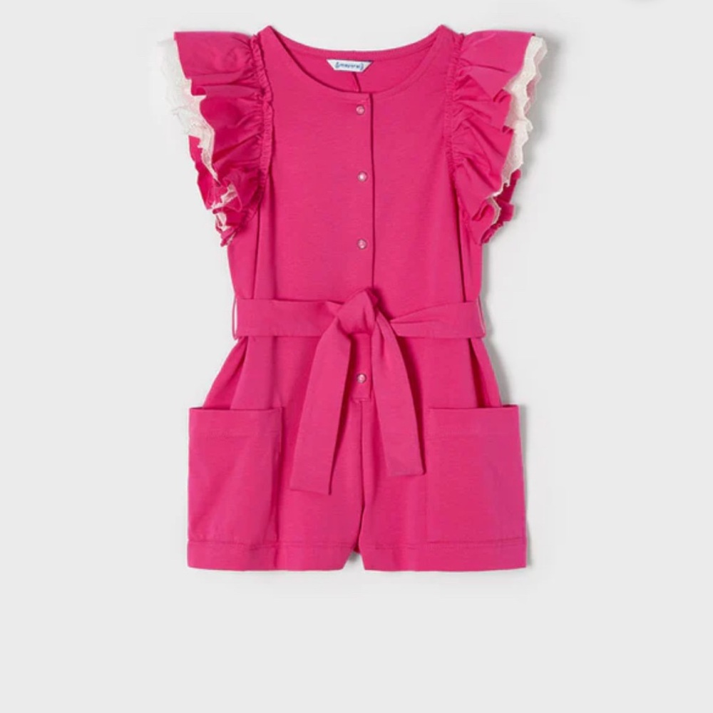 MAYORAL Ruffled Eyelet Wings Jumpsuit in Pink